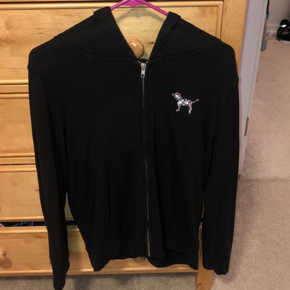 black and sequined zip up sweatshirt